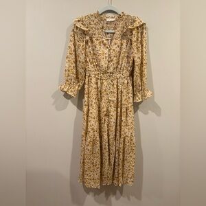 Gold and Cream V-Neck Sundress with Bishop Sleeves